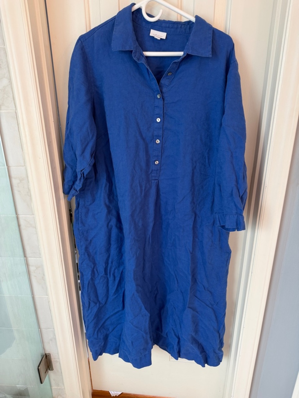J. Jill Royal Blue Button-Up linen Dress